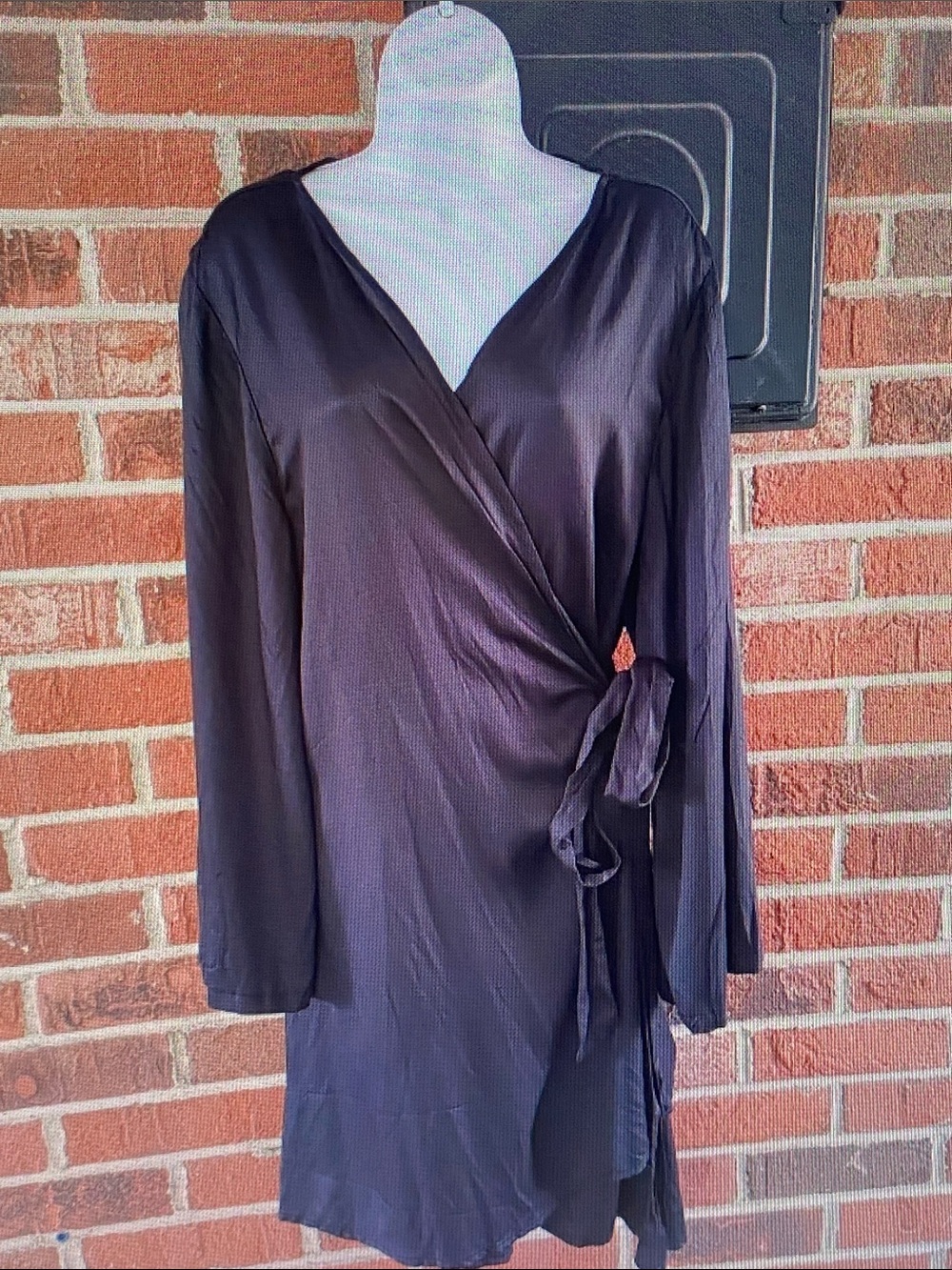 Adore Me Black Satin Tie-Waist Wrap Robe